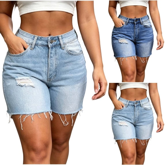 Miqool Women's High Waist Ripped Stretchy Jeans Shorts Frayed Hem Casual Denim Shorts