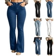 thumbnail image 1 of Miqool Women's High Waisted Flare Jeans Bell Bottom Denim Pants Casual Trousers with Pockets & Button Fly, 1 of 9