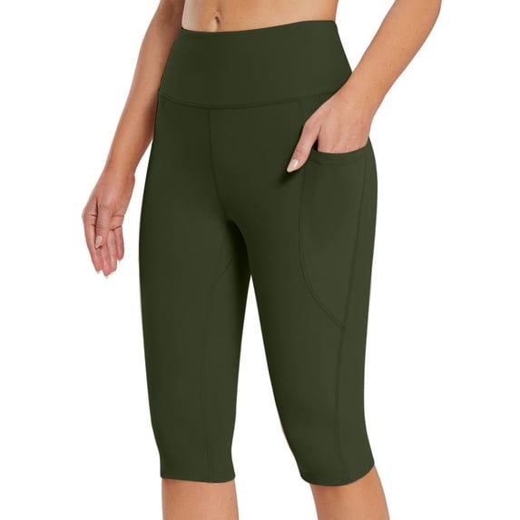 Miqool Women's Long Biker Shorts High Waisted Tummy Control Knee Length Leggings Bermuda Yoga Shorts Capris with Pockets for Workout Athletic Running