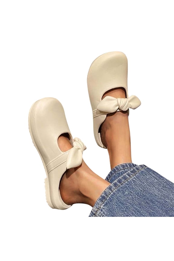 Women's Mary Jane Style Closed Toe Slide Sandals, Cute Bow Decor Comfortable Slip On Slippers Non-Slip Shoes