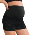 thumbnail image 1 of Miqool Women's Maternity Jean Shorts Over The Belly Ripped Roll Up Hem Denim Mini Shorts with Pocket, 1 of 5