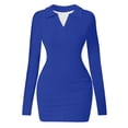 thumbnail image 1 of Miqool Women's Mini Dress Slim Fitted Long Sleeve V Neck Collared Ribbed Knit Bodycon Party Club Night Dresses, 1 of 2