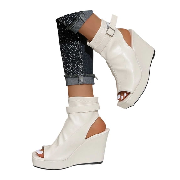 Miqool Women's Open Toe Wedge Sandal Booties Heeled Adjustable Buckle Strap Platform Ankle Sandals Summer Beach Party Dress Sandals
