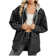 thumbnail image 1 of Miqool Women's Oversized Jean Jackets with Hood Casual Button Down Denim Jacket Jean Western Shacket Jacket Outerwear with Pockets, 1 of 7