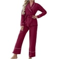 thumbnail image 1 of Miqool Women's Pajamas Sets Long Sleeve Sleepwear 2 Piece PJs Lounge Sets Belted Top and Pants Loungewear Soft Nightwear, 1 of 4