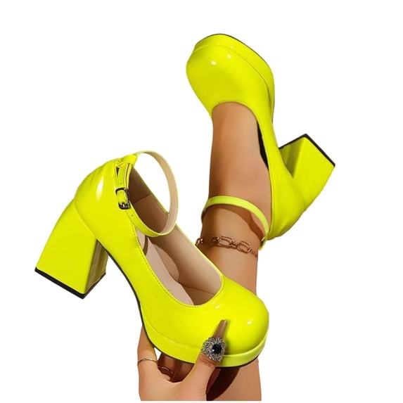 Miqool Women's Patent Leather Chunky Heels Mary Jane Shoes Round Toe Comfort Hook and Loop Dress Pumps Shoes for Wedding Party Prom