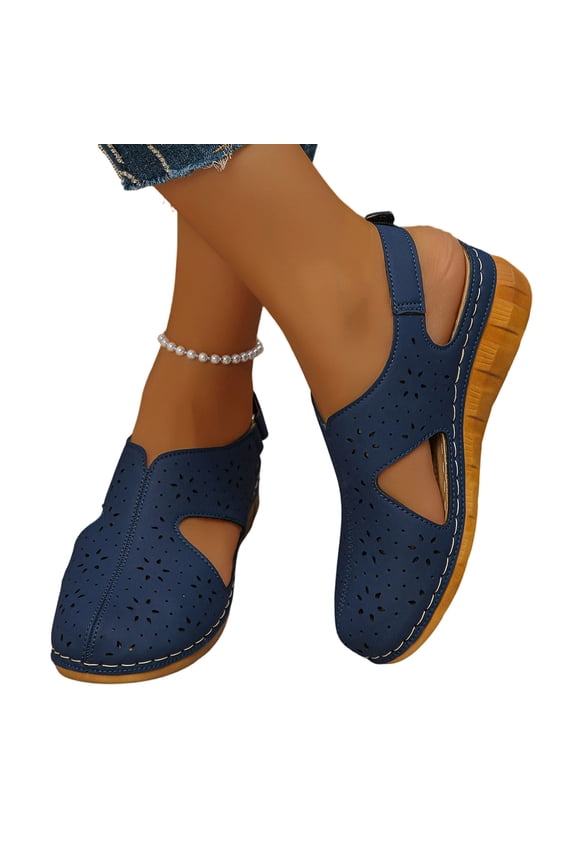 Women's Perforated Sandals Adjustable Strap Wedge Slingback Open Side Breathable Boho Summer Vacation Footwear
