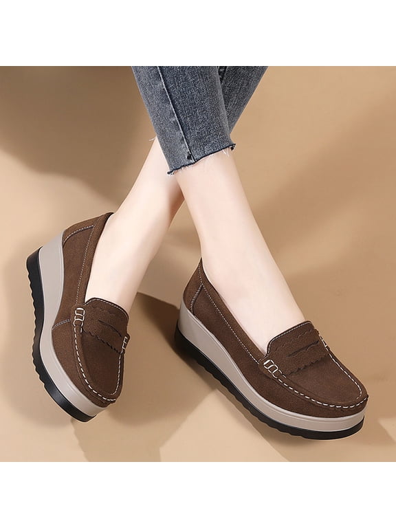 Women's Platform Wedges Shoes Comfortable Closed Toe Slip On Loafers Comfortable Dressy Pumps Shoes with Arch Support for Wedding Work Office Party