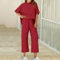 thumbnail image 1 of Miqool Women's Plus Size 2 Piece Travel Outfits Sets 3/4 Batwing Sleeve Crew Neck Pullover Top Wide Leg Pants Lounge Set, 1 of 9
