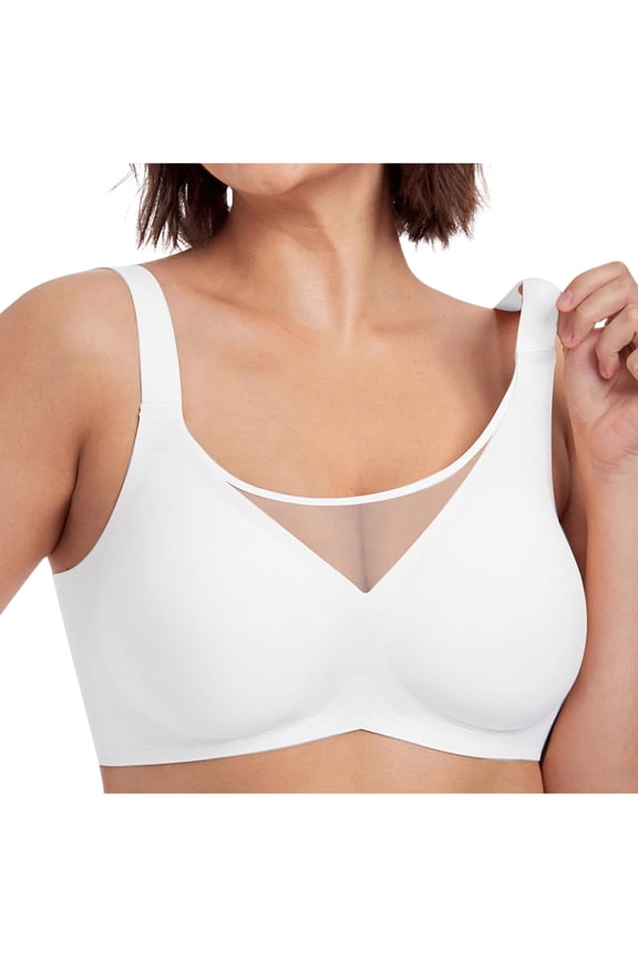 Women's Plus Size Seamless Wireless Bras No Underwire Mesh Lightly Lined Comfort T-Shirt Bra Full Coverage Everyday Bra with Soft Support