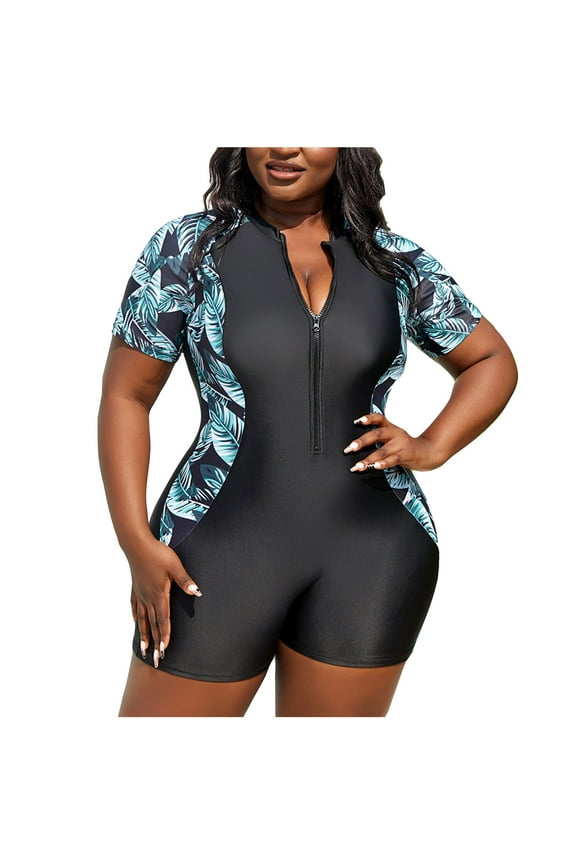 Women's Plus Size Shorty Wetsuit Keep Warm in Cold Water, Short Sleeve Front Zip Diving Suit Skin Protection One Piece Swimsuit for Snorkeling Surfing Swimming