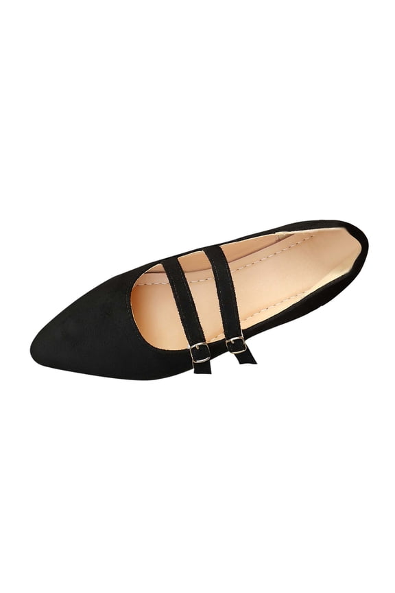 Women's Pointed Toe Mary Jane Flats, Suede-Like Double Buckle Strap Comfortable Ballet Shoes