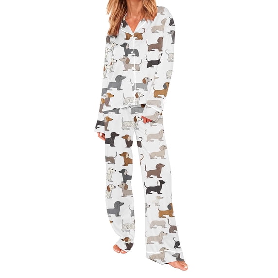 Miqool Women's Print Pajama Sets, Long Sleeve Button Down Soft Sleepwear Pjs 2 Piece Loungewear
