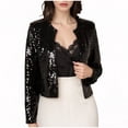 thumbnail image 1 of Miqool Women's Sequin Cropped Jacket Long Sleeve Open Front Glitter Sparkly Blazer Shrugs Wedding Party Disco Bolero Cardigans, 1 of 6