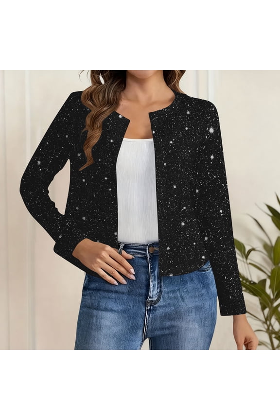 Women's Sequin Jackets Long Sleeve Open Front Jacket Cardigan Glitter Lightweight Work Office Dressy Coat Outerwear