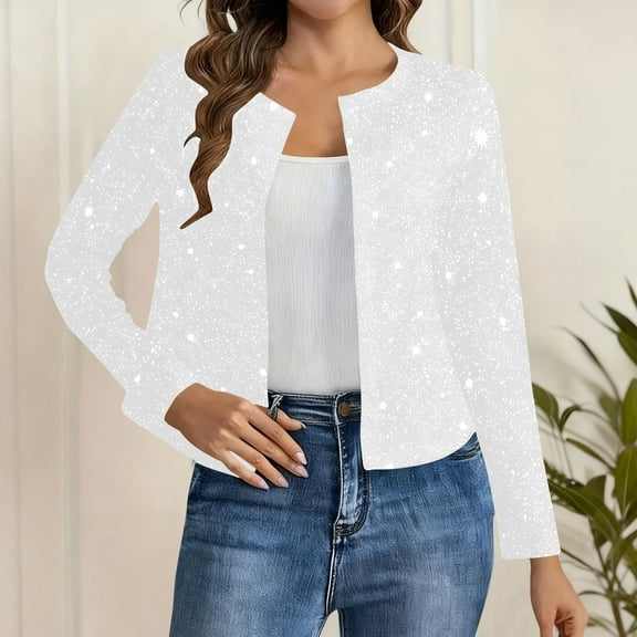 Miqool Women's Sequin Jackets Long Sleeve Open Front Jacket Cardigan Glitter Lightweight Work Office Dressy Coat Outerwear