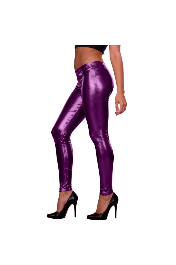 Women's Shiny Metallic Leggings Wet Look High Waisted Stretch Yoga Pants Fitness Workout Jeggings Sports Tights Trousers