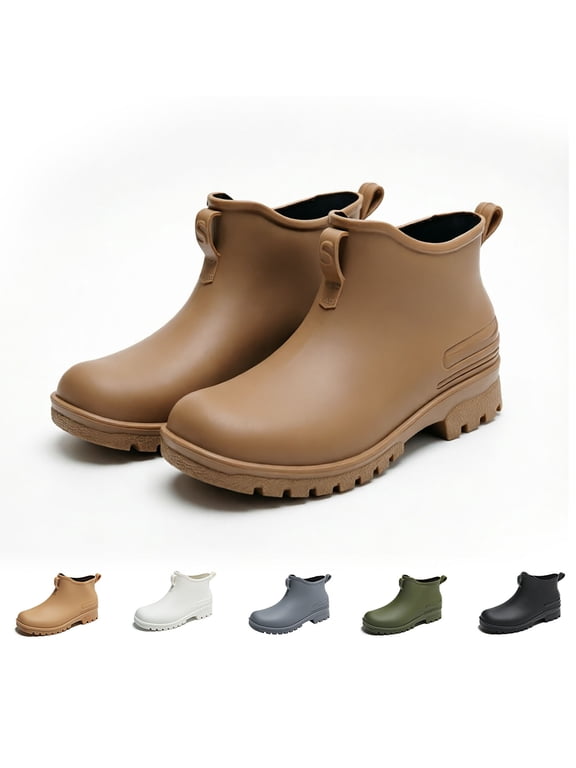 Women's Short Rain Boots, Waterproof Chelsea Ankle Boots, Non-Slip Lightweight Outdoor Rubber Garden Shoes with Comfort Insole for Camping Farming Work