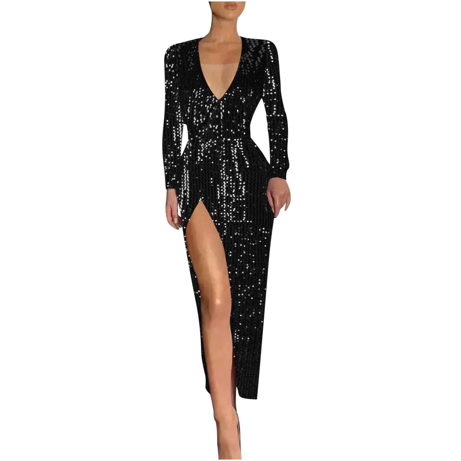 Women's sequin velvet high slit sexy dress