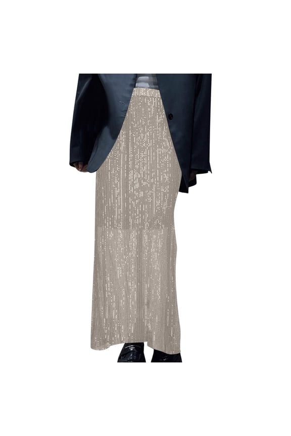 Women's Sparkly Sequin Maxi Skirt Glitter Shiny Elastic High Waisted A-Line Flowy Long Skirts Formal Evening Skirt for Night Out Cocktail Party