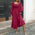 thumbnail image 1 of Miqool Women's Square Neck Long Sleeve Shirred Bodice A-Line Maxi Ruffled Flare Dress, 1 of 7