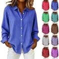 thumbnail image 1 of Miqool Women's Striped Shirts Long Sleeve Turndown Collar Button Down Casual Loose Fit Lightweight Blouse, 1 of 6