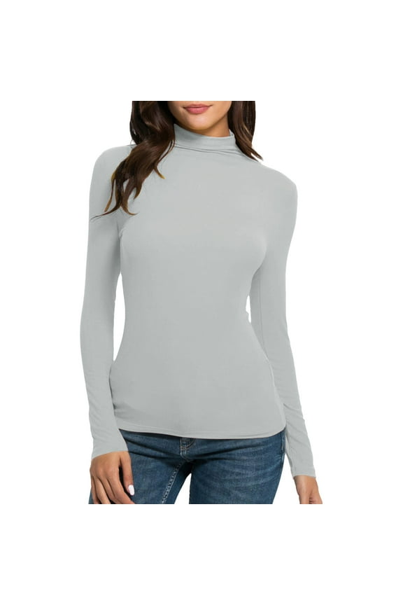 Miqool Women's Turtleneck Long Sleeve Shirts Fall Casual Basic Layering Slim Fit Pullover Mock Neck Baselayer Undershirts Tops Winter Soft Thermal Underwear Tops