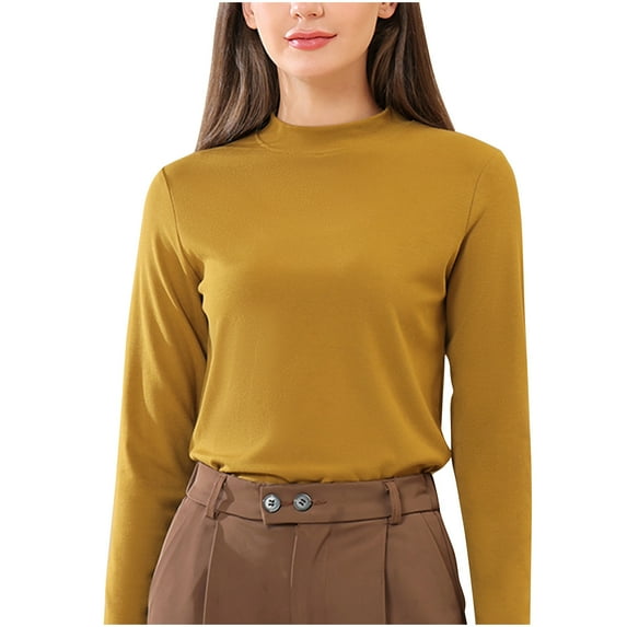Miqool Women's Turtleneck Long Sleeve Shirts Fall Casual Basic Layering Slim Fit Pullover Mock Neck Baselayer Undershirts Tops Winter Soft Thermal Underwear Tops