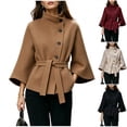 thumbnail image 1 of Miqool Women's Tweed Stand Collar Jacket Button Down Tie Waist Flare Long Sleeve Coat Trendy Casual Office Trench Coat, 1 of 8