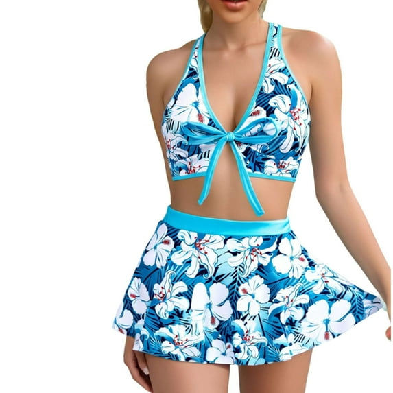 Miqool Women's Two Piece Bikini Sets with Swim Skirt V Neck Criss Cross Back Swimsuits Tummy Control Bathing Suit, S-5XL