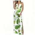 thumbnail image 1 of Miqool Women's V Neck Halter Backless Hawaiian Jumpsuits Sleeveless Elastic High Waist Wide Leg Rompers Overalls with High Split Beach Vacation Outfit, 1 of 6