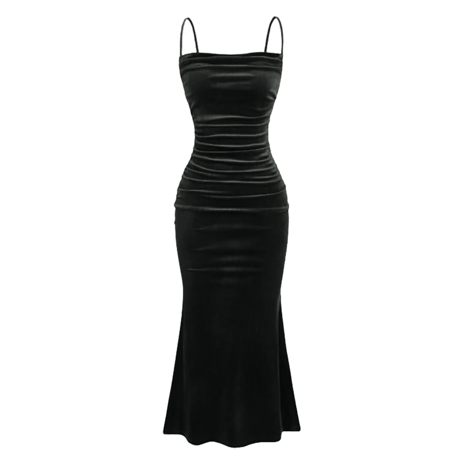 Miqool Women's Velvet Cocktail Dresses Spaghetti Straps Bodycon Ruched  Mermaid Formal Dresses Evening Party Midi Dresses Prom Gown (Black,S) -  Walmart.com