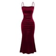 thumbnail image 1 of Miqool Women's Velvet Cocktail Dresses Spaghetti Straps Bodycon Ruched Mermaid Formal Dresses Evening Party Midi Dresses Prom Gown (Wine,S), 1 of 9