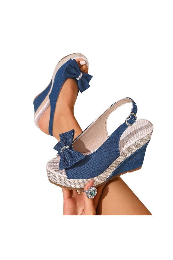 Women's Wedge Platform Sandals Bow Comfortable Summer Espadrille Shoes Dressy Casual Open Peep-Toe Ankle Strap Buckle Sandals