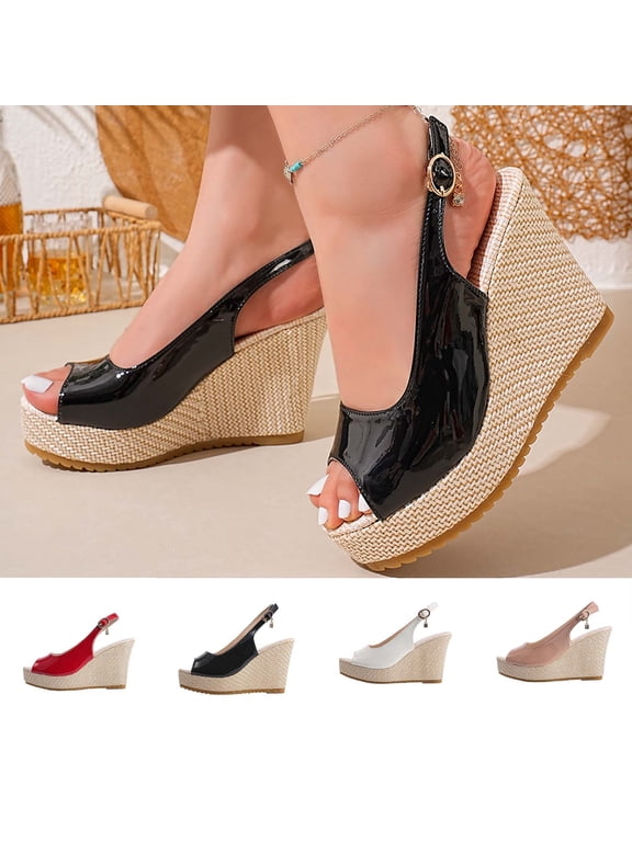 Women's Wedge Sandals Peep Toe Espadrille Slingback Buckle Platform Heels for Summer Beach Vacation