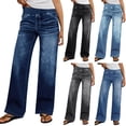 thumbnail image 1 of Miqool Women's Wide Leg Jeans High Waisted Elastic Waist Casual Comfort Stretchy Baggy Denim Pants with Pockets, 1 of 5