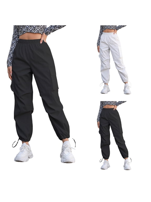 Women's Windproof Cargo Pants High Waist Lightweight Jogger Pants Casual Outdoor Walking Trousers with Pockets