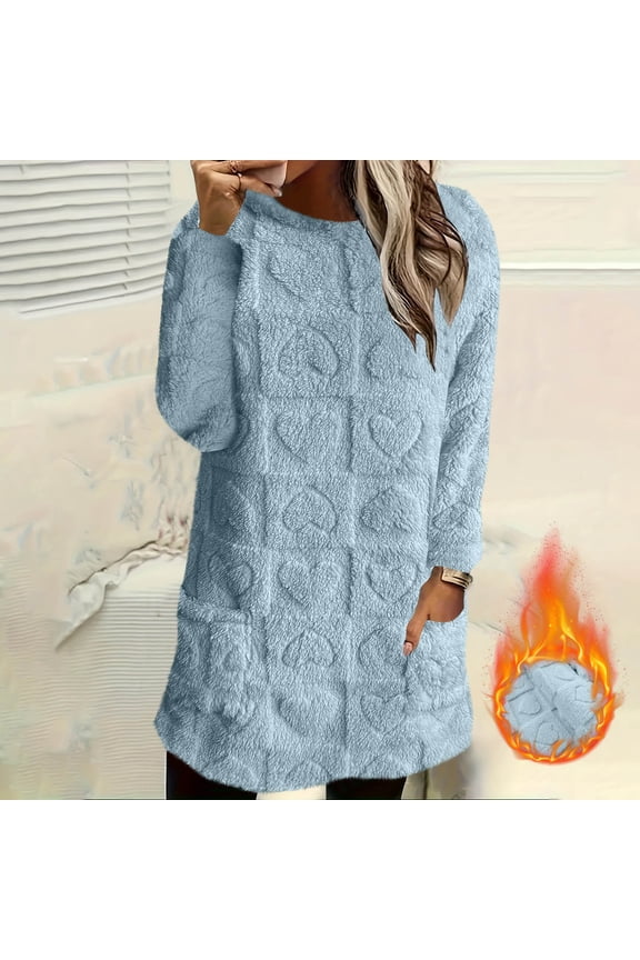 Women's Winter Warm Sherpa Lined Fleece Crewneck Sweatshirt Pullover Loungewear Tunic Tops