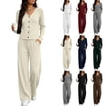 thumbnail image 1 of Miqool Womens 2 Piece Outfits Corduroy V Neck Button Front Long Sleeve Top Matching Pants Set Casual Loungewear Tracksuit S‑XXL, 1 of 7