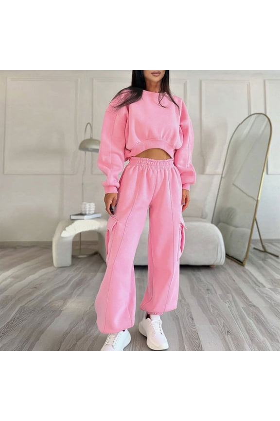 Womens 2 Piece Outfits Lounge Sets Cropped Sweatshirt and Joggers Fashion Sweatsuit Sweat Set Fall Travel Dance Outfit