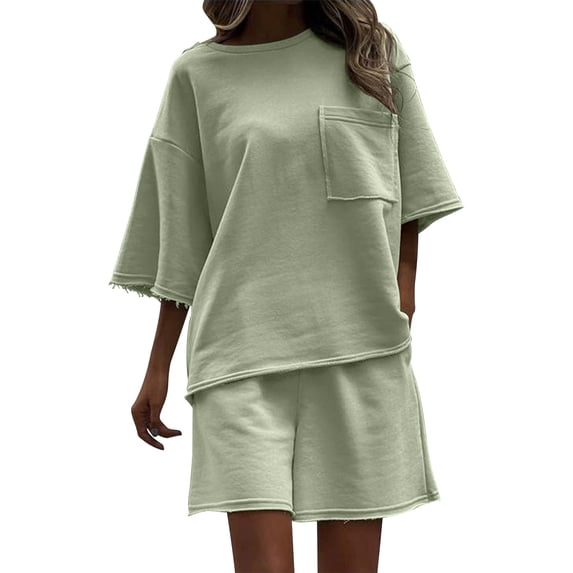 Miqool Womens 2 Piece Sets Summer Outfits 3/4 Sleeve Pocket Oversized T-Shirt Top and Wide Leg Two Piece Lounge Sets Tracksuits, S-XL