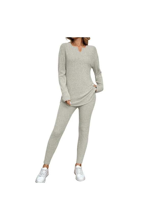 Womens 2 Piece Sweater Sets Fall Winter Long Sleeve Knit Pullover and Long Pants Lounge Set Solid Color Winter Set
