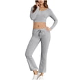thumbnail image 1 of Miqool Womens 2 Piece Sweatsuits Long Sleeve Tight Crop Shirt Tops Joggers Sweatpants Sets Solid Color Fall Yoga Sweat Workout Sets, 1 of 8