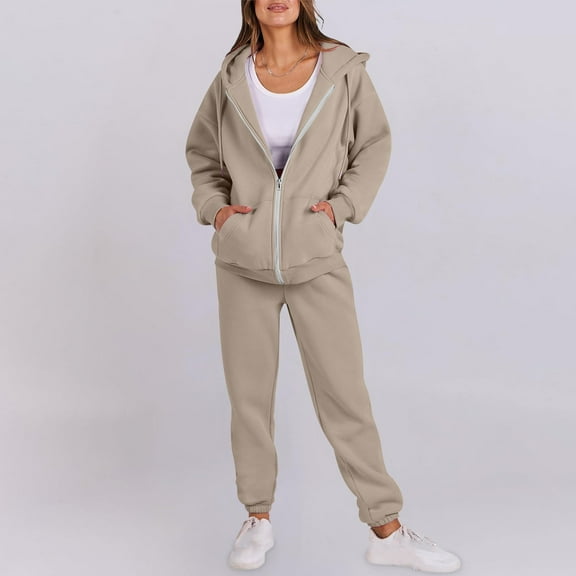 Miqool Womens 2 Piece Sweatsuits Sets Zip Up Hoodie With Jogger Sweatpants Matching Sets Long Sleeve Lounge Wear