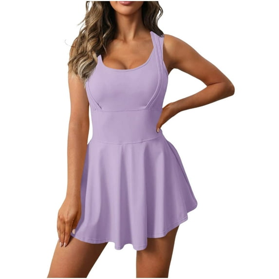 Miqool Womens 2-in-1 Tennis Dress Built in Shorts & Bra Crisscross Back Underneath Exercise Workout Athletic Mini Dresses Summer Golf Outfits