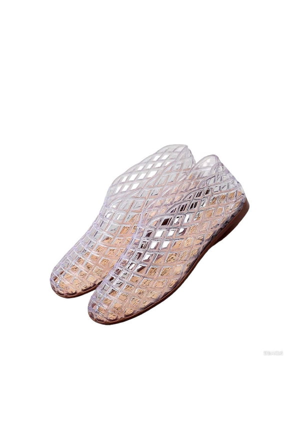 Womens Clear Jelly Mesh Flats Transparent Hollow Round Toe Slip On Lightweight Casual Summer Beach Footwear