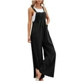thumbnail image 1 of Miqool Womens Cotton Linen Bib Overalls Summer Casual Sleeveless Loose Wide Leg Baggy Pants One Piece Jumpsuits with Pockets, 1 of 6