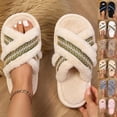 thumbnail image 1 of Miqool Womens Criss Cross Plush Fuzzy House Slippers Soft Footbed Open Toe Memory Foam Flat Slip On Cozy Slides, 1 of 5