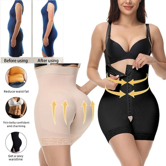 Miqool Womens Full Body Shapewear Front Hook Eye Closure Bodysuit Tummy Control Butt Lifting Waist Cincher