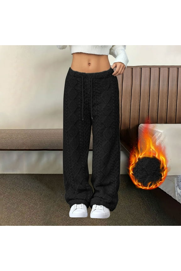 Womens Fuzzy Pajama Pant Elastic Waist Wide Leg Fleece Sleepwear Winter Soft Cozy Lounge Blanket Pants